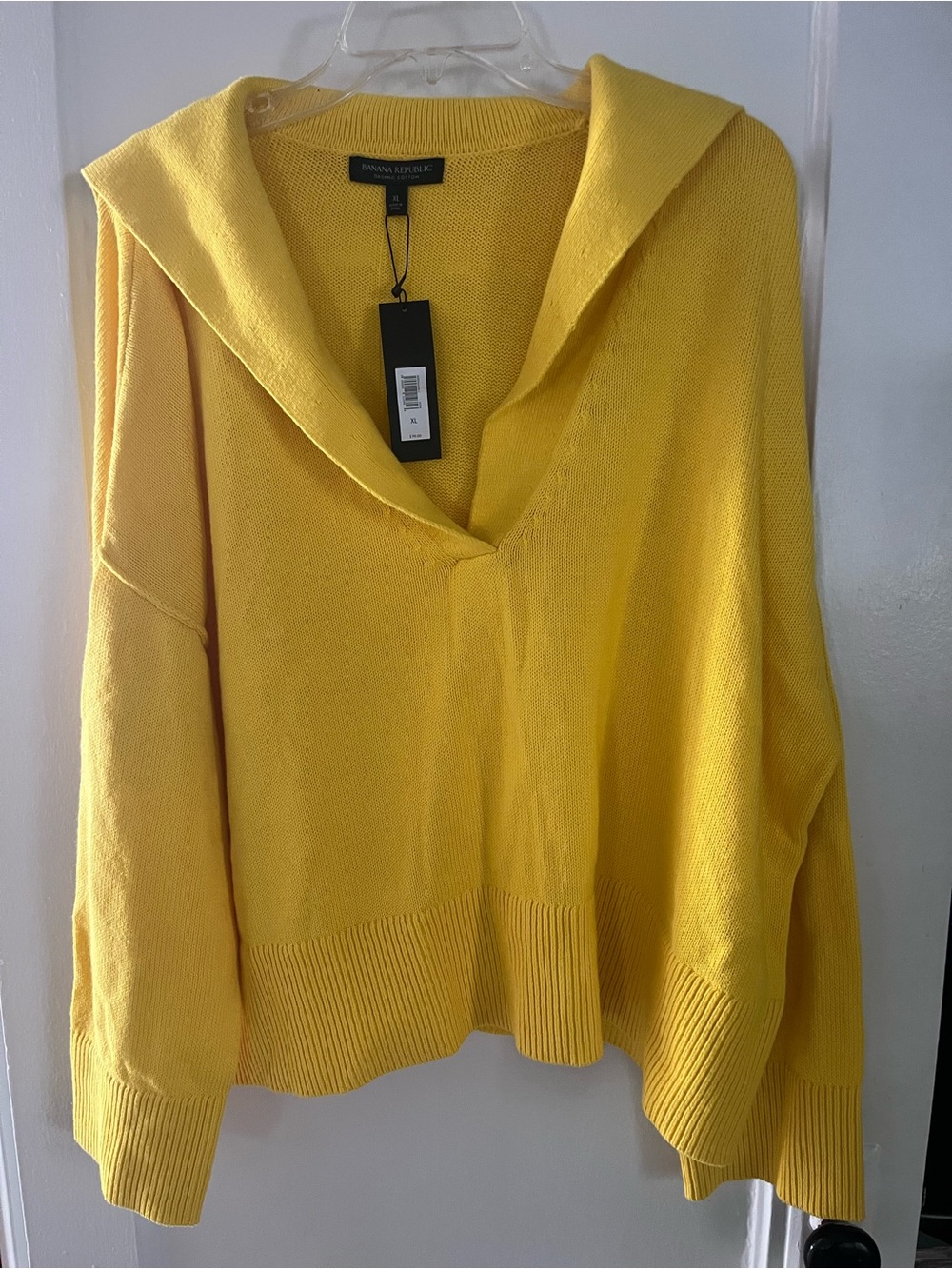Banana Republic Bright Yellow V-Neck Hooded Sweater